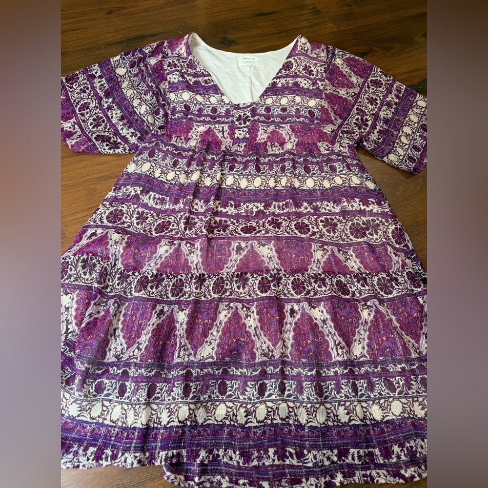 Maison 123 Paris Purple Silk Blend Patterned Dress F 42 US 10 Quiet Luxury Boho